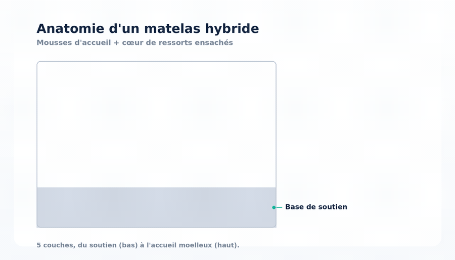 La construction hybride du Tediber : mousses d'accueil par-dessus un cœur de ressorts ensachés qui se compriment indépendamment.